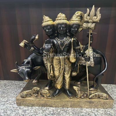 Brass Large Trinity Of Hindu God Dattatreya Idol For Home Temple Decor 2 Feet