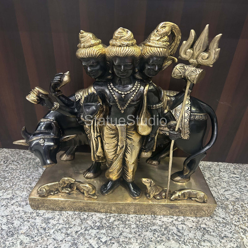 Brass Large Trinity Of Hindu God Dattatreya Idol For Home Temple Decor 2 Feet