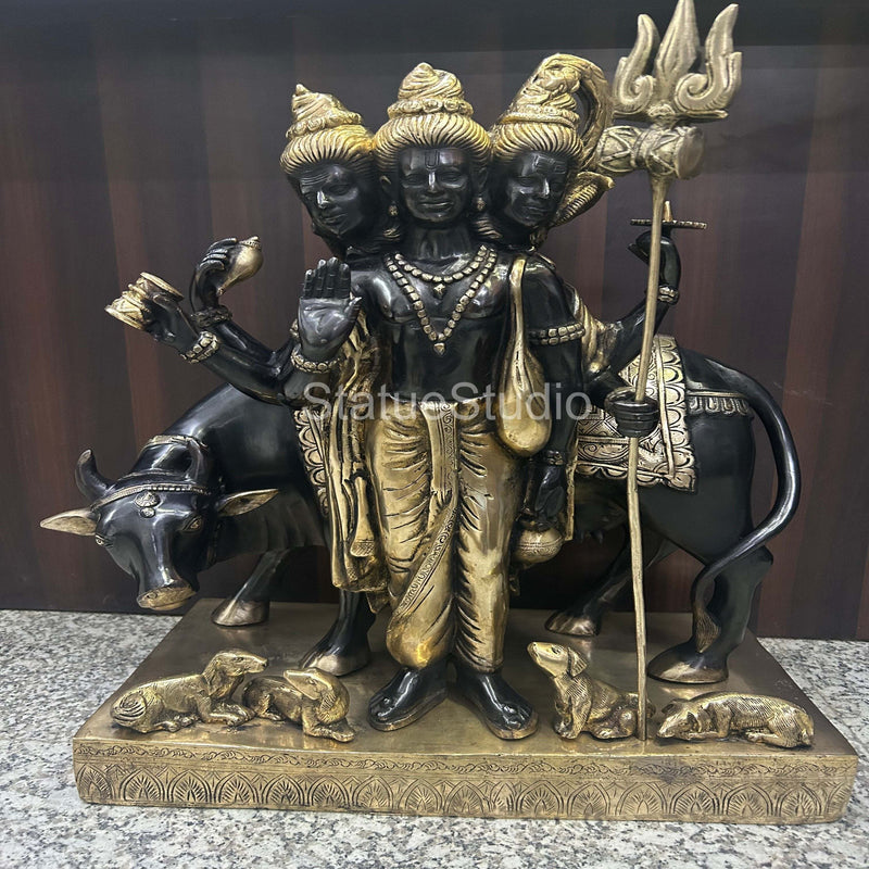 Brass Large Trinity Of Hindu God Dattatreya Idol For Home Temple Decor 2 Feet