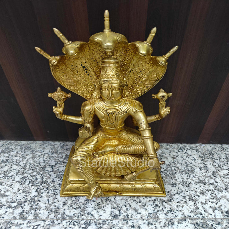 Brass Vishnu Statue Under Serpent For Home Decor 16"