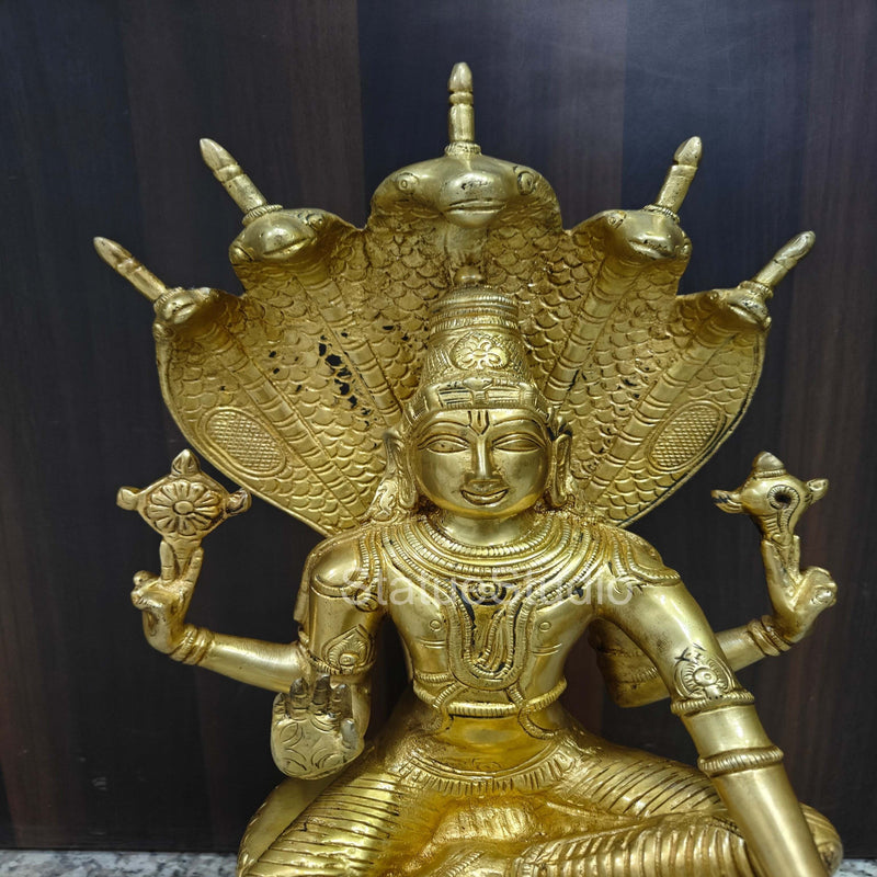 Brass Vishnu Statue Under Serpent For Home Decor 16"