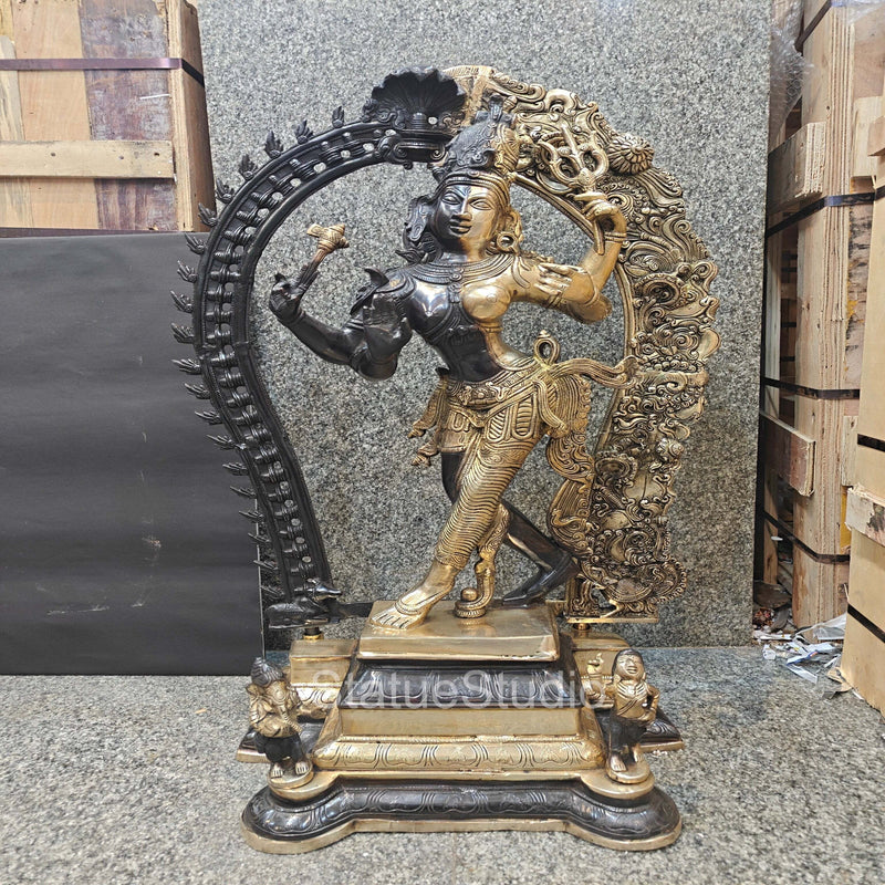 Brass Large Ardhanarishawar Shiva Statue Antique Finish For Home Decor 2.5 Feet