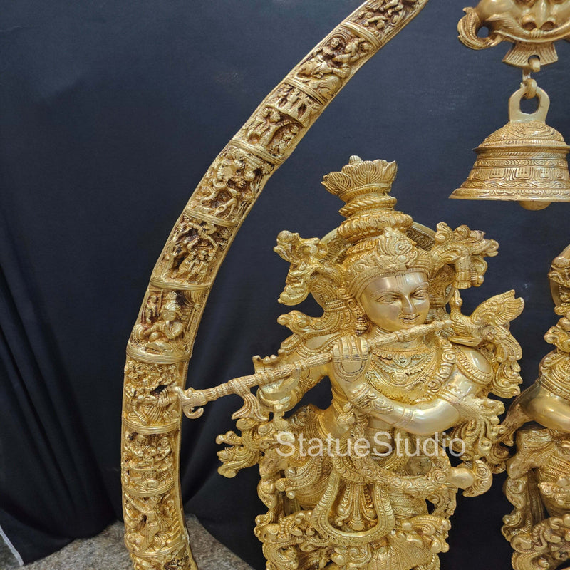 Brass Large Radha Krishna Statue With Removable Temple Set For Home Decor 4 Feet