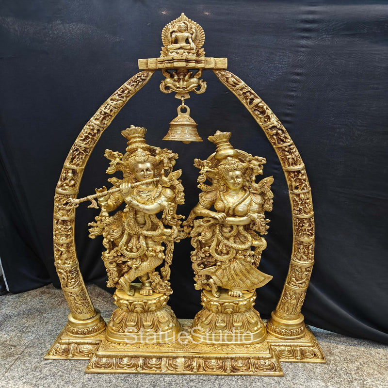 Brass Large Radha Krishna Statue With Removable Temple Set For Home Decor 4 Feet