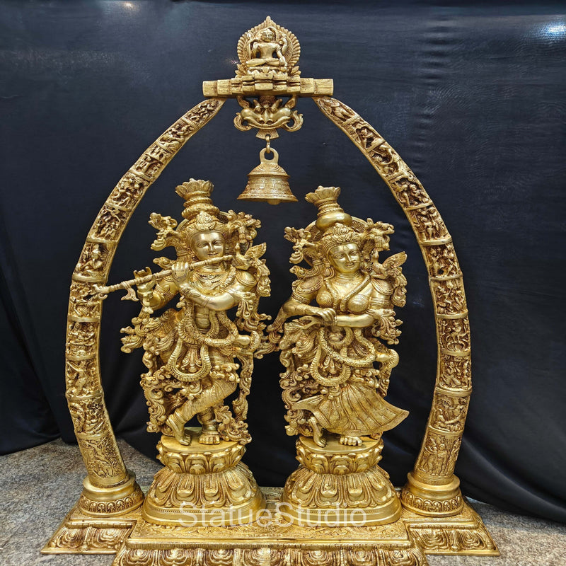 Brass Large Radha Krishna Statue With Removable Temple Set For Home Decor 4 Feet