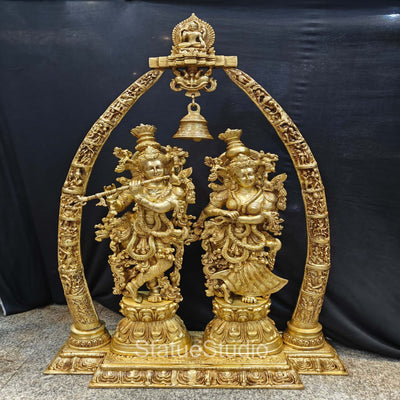 Brass Large Radha Krishna Statue With Removable Temple Set For Home Decor 4 Feet