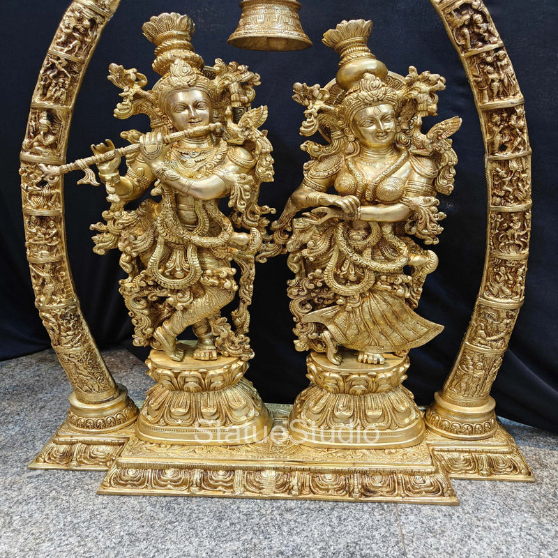 Brass Large Radha Krishna Statue With Removable Temple Set For Home Decor 4 Feet