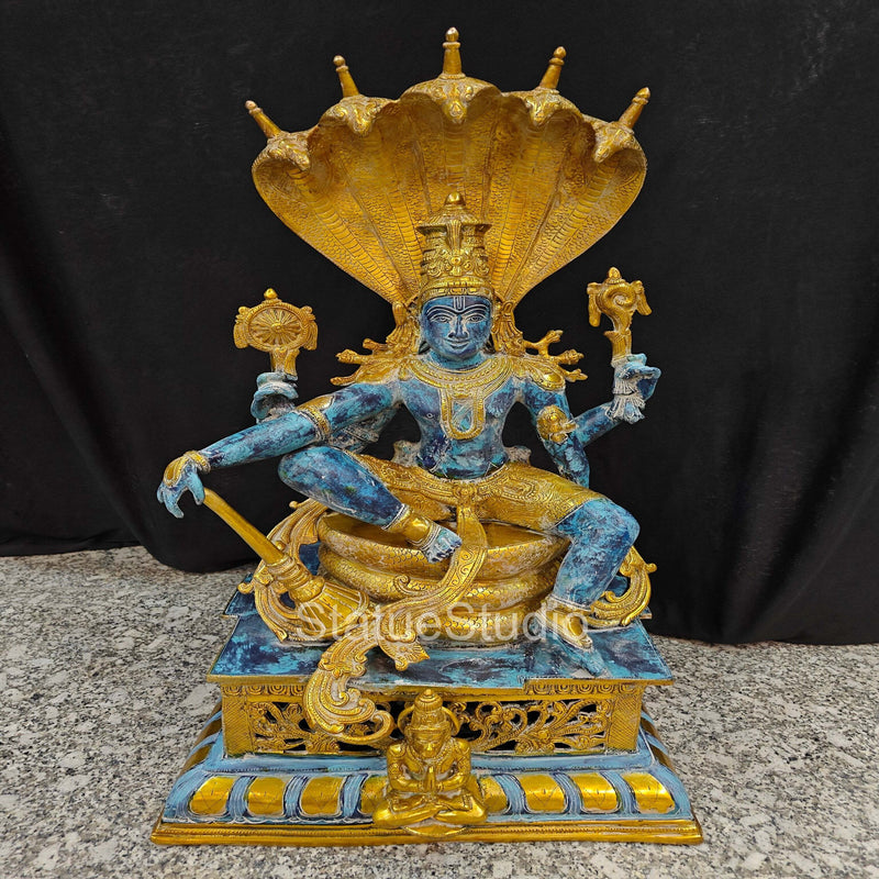 Brass Large Exclusive Vishnu Idol Seated on Sheshnaag For Home Decor 2.5 Feet