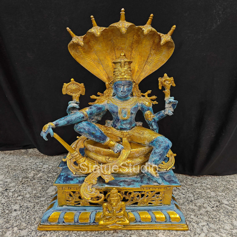 Brass Large Exclusive Vishnu Idol Seated on Sheshnaag For Home Decor 2.5 Feet