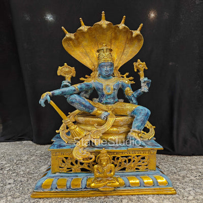 Brass Large Exclusive Vishnu Idol Seated on Sheshnaag For Home Decor 2.5 Feet