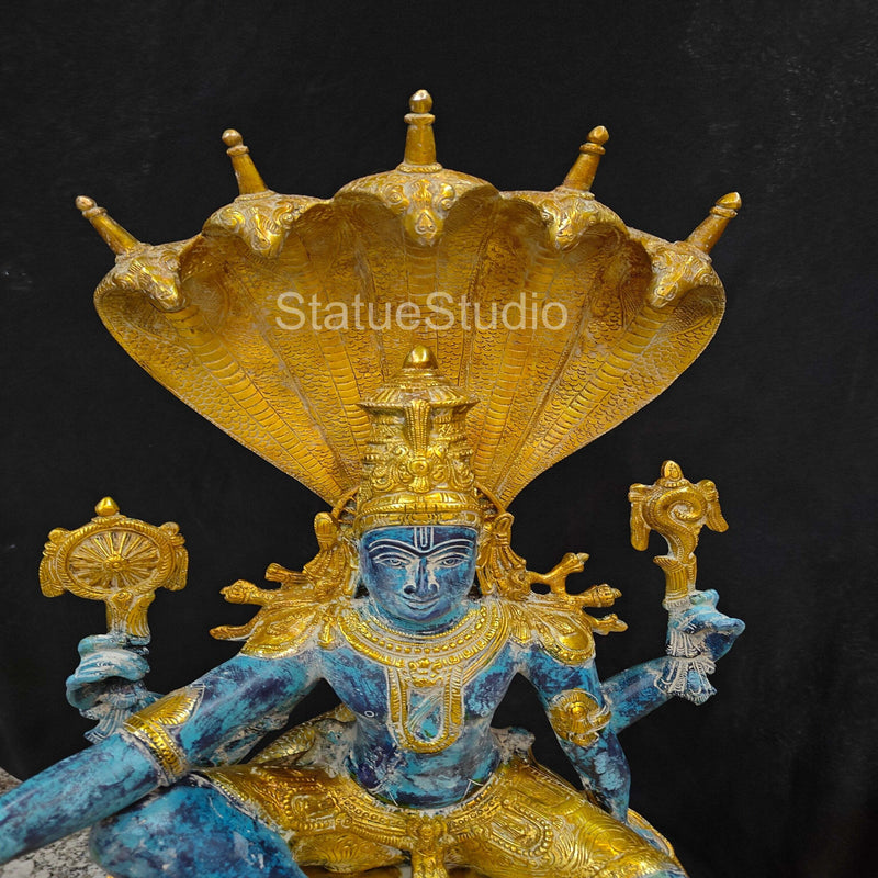 Brass Large Exclusive Vishnu Idol Seated on Sheshnaag For Home Decor 2.5 Feet