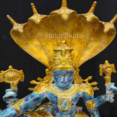 Brass Large Exclusive Vishnu Idol Seated on Sheshnaag For Home Decor 2.5 Feet