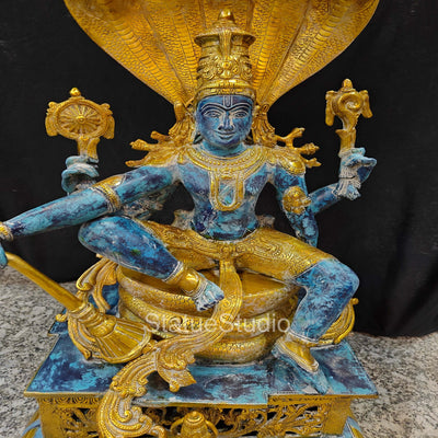 Brass Large Exclusive Vishnu Idol Seated on Sheshnaag For Home Decor 2.5 Feet