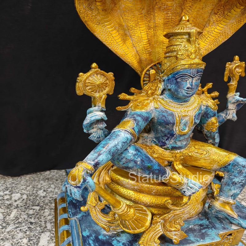 Brass Large Exclusive Vishnu Idol Seated on Sheshnaag For Home Decor 2.5 Feet