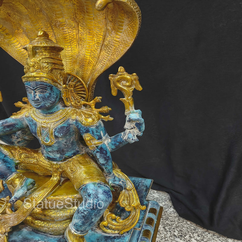 Brass Large Exclusive Vishnu Idol Seated on Sheshnaag For Home Decor 2.5 Feet