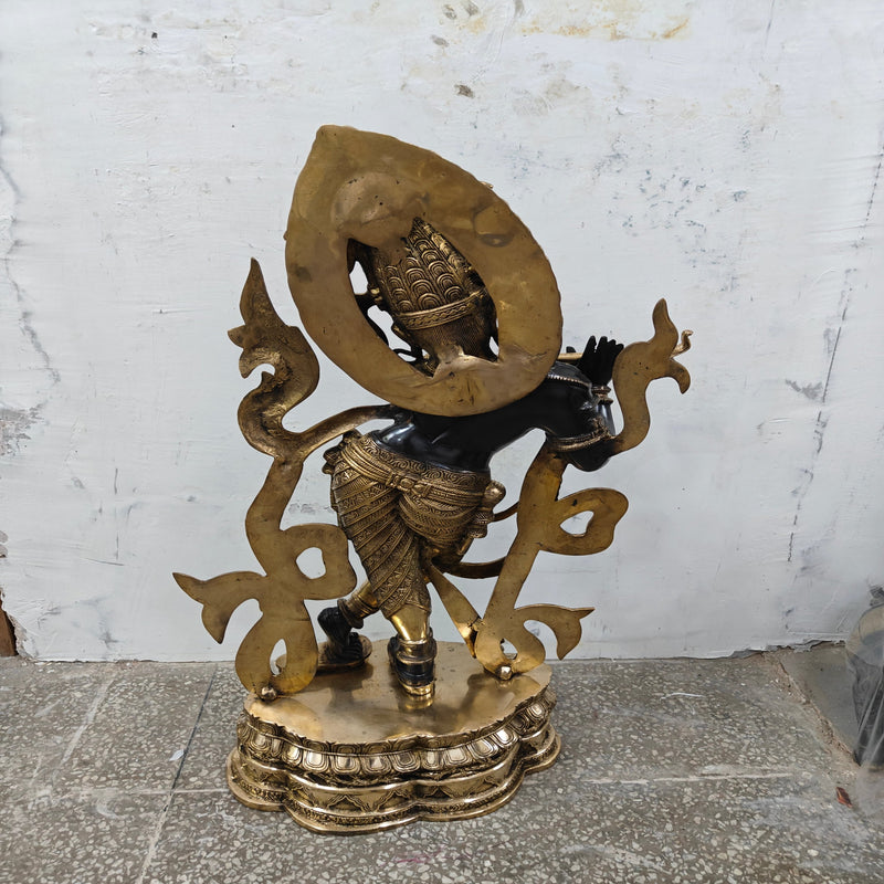 Brass Large Krishna Idol Antique Black Finish for Home Decor 3 Feet