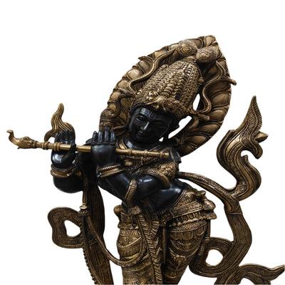 Brass Large Krishna Idol Antique Black Finish for Home Decor 3 Feet