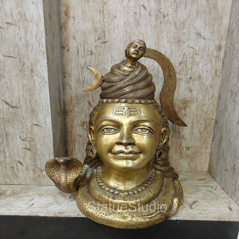 Brass Large Shiva Head Idol For Home Temple Decor 1.5 Feet