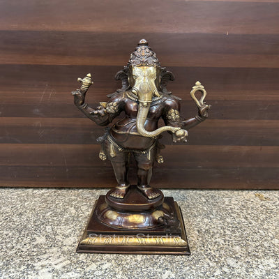 Brass Standing Ganesha Idol Showpiece Antique Finish For Home Office 1.5 Feet