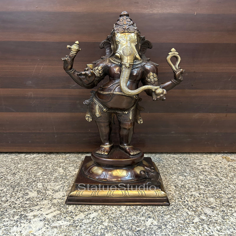 Brass Standing Ganesha Idol Showpiece Antique Finish For Home Office 1.5 Feet