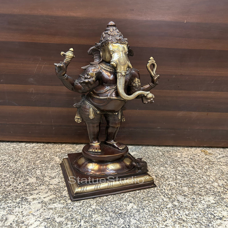 Brass Standing Ganesha Idol Showpiece Antique Finish For Home Office 1.5 Feet