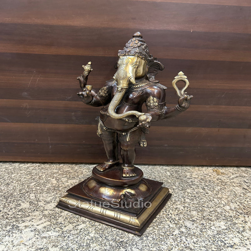 Brass Standing Ganesha Idol Showpiece Antique Finish For Home Office 1.5 Feet