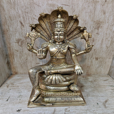 Brass Vishnu Statue Under Sheshanaaga Throne 14"