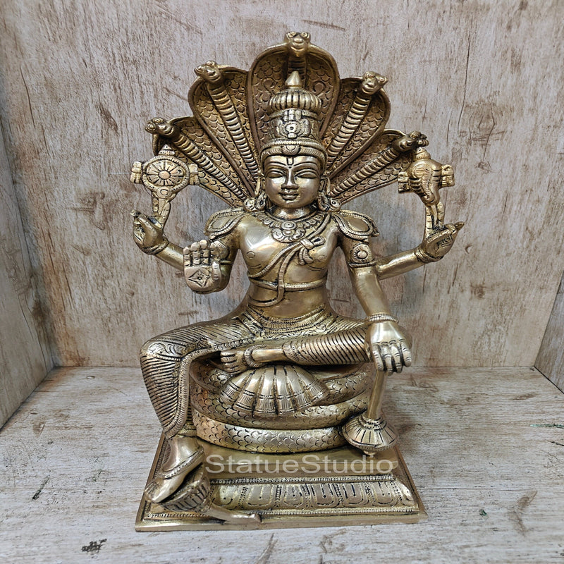 Brass Vishnu Statue Under Sheshanaaga Throne 14"