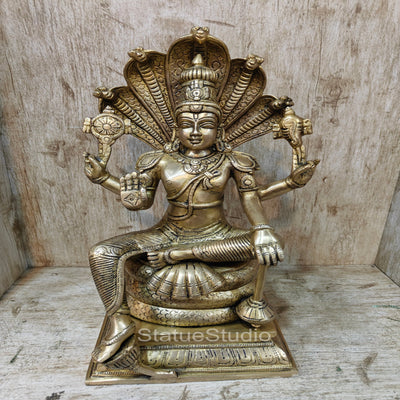 Brass Vishnu Statue Under Sheshanaaga Throne 14"