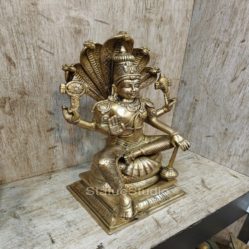 Brass Vishnu Statue Under Sheshanaaga Throne 14"