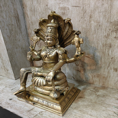 Brass Vishnu Statue Under Sheshanaaga Throne 14"