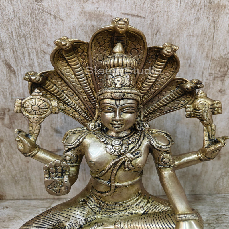 Brass Vishnu Statue Under Sheshanaaga Throne 14"