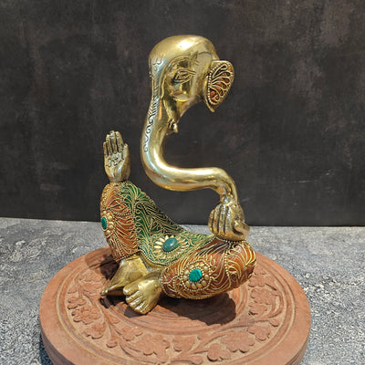 Brass Modern Abstract Ganesha Idol With Stonework 8 Inches