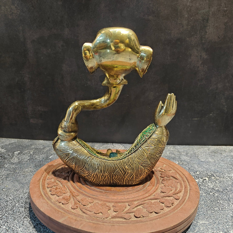 Brass Modern Abstract Ganesha Idol With Stonework 8 Inches