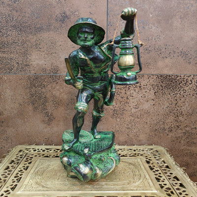 Brass Pirate Warrior Decor Showpiece With Lantern and Sword 1.5 Feet