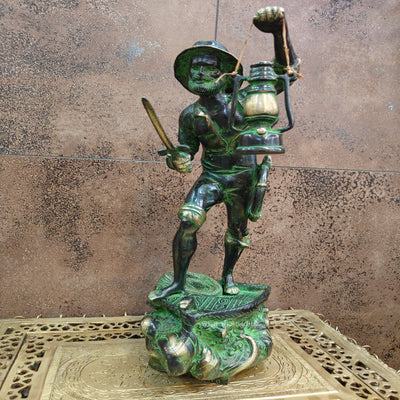 Brass Pirate Warrior Decor Showpiece With Lantern and Sword 1.5 Feet