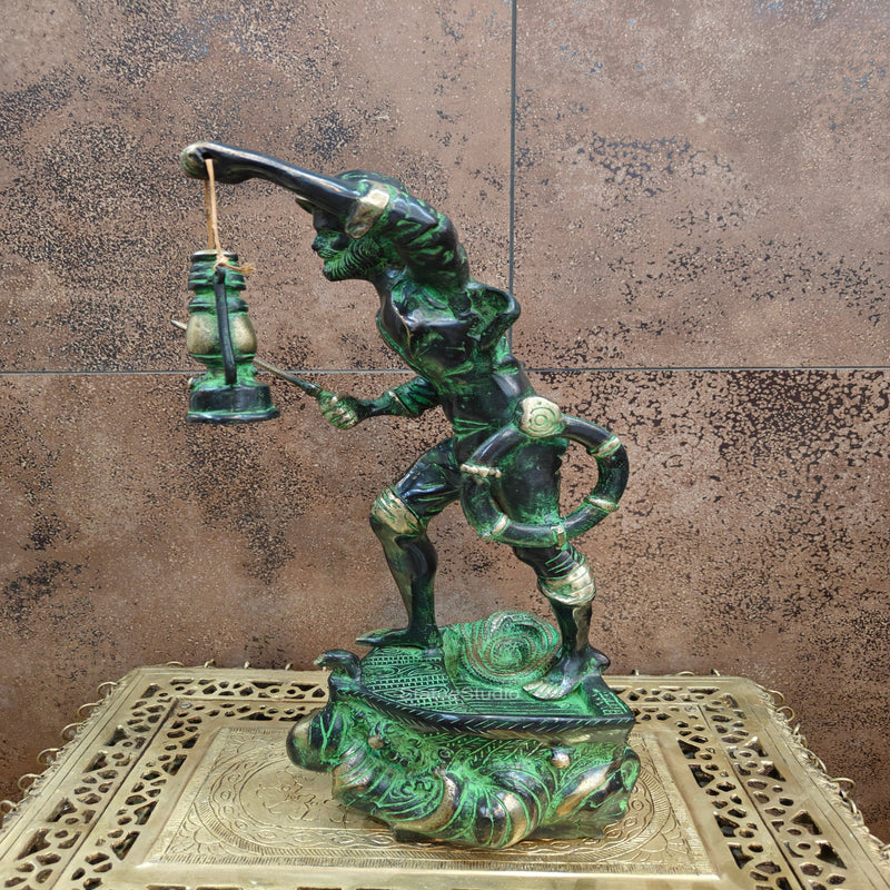 Brass Pirate Warrior Decor Showpiece With Lantern and Sword 1.5 Feet