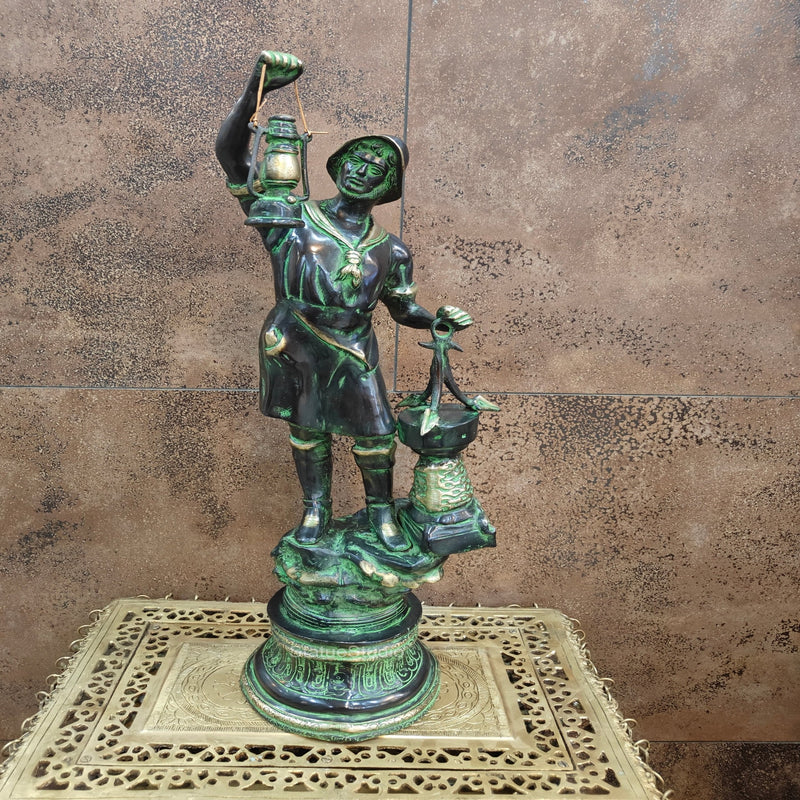 Brass Pirate Warrior Decor Showpiece With Lantern 27 inches