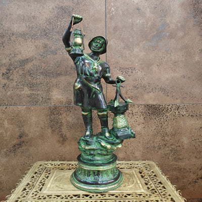 Brass Pirate Warrior Decor Showpiece With Lantern 27 inches