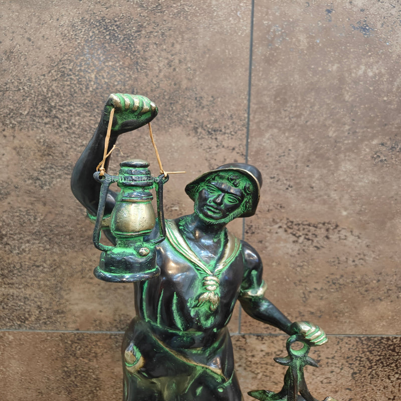 Brass Pirate Warrior Decor Showpiece With Lantern 27 inches