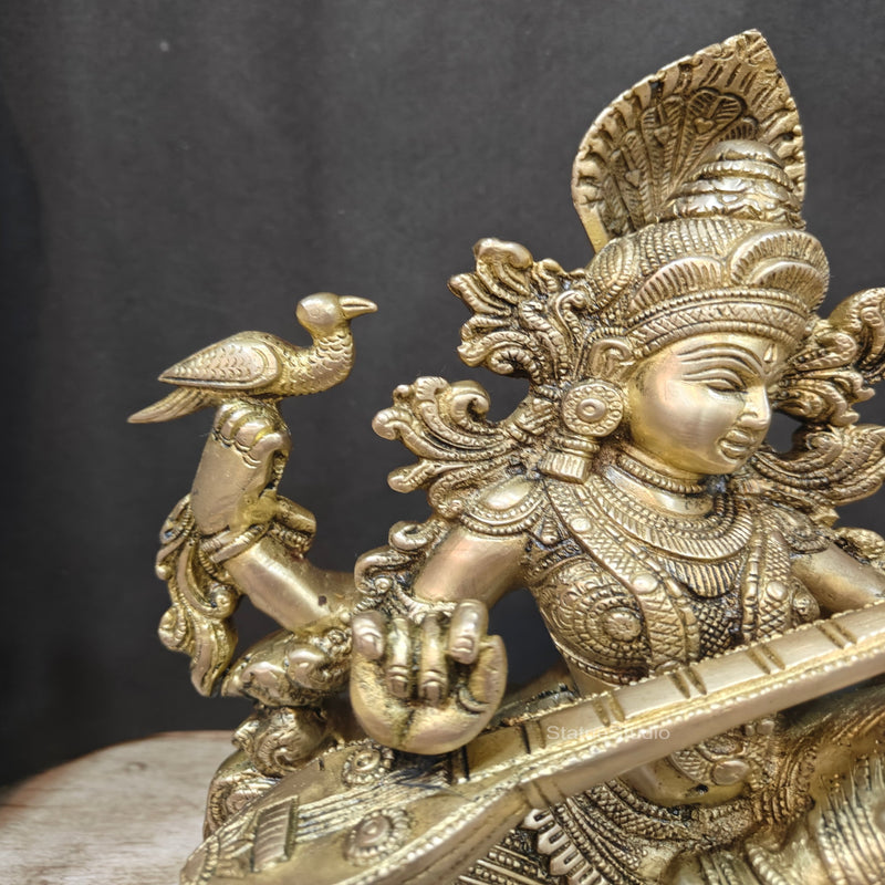 Brass Goddess Saraswati Idol Playing Veena 11 Inches