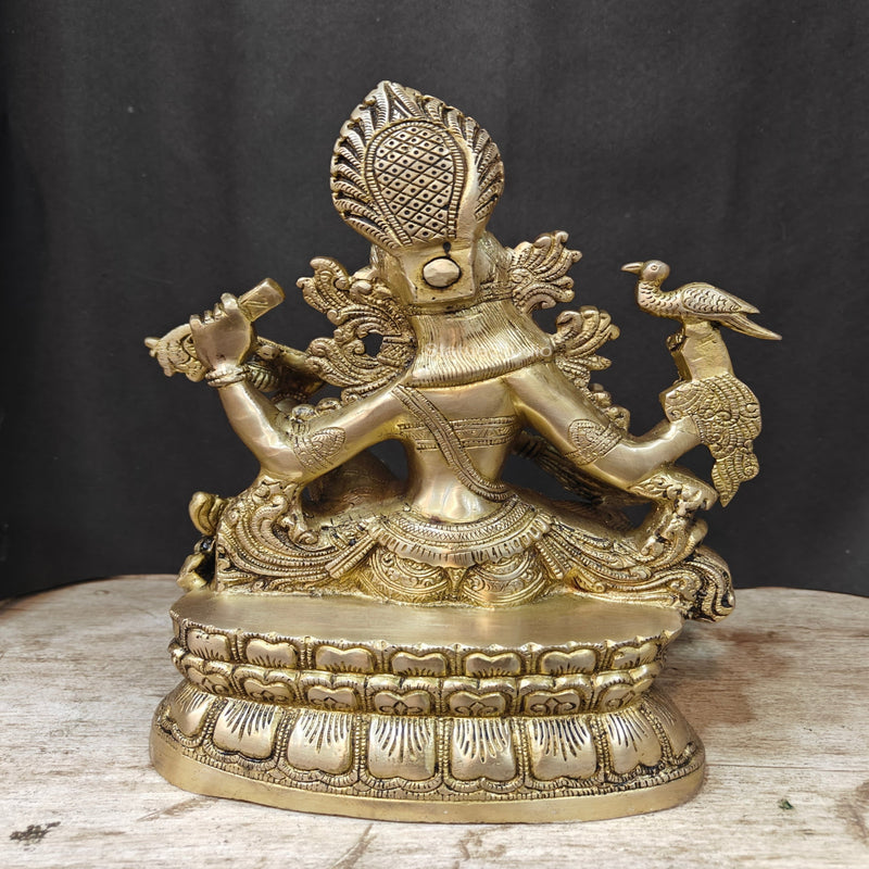 Brass Goddess Saraswati Idol Playing Veena 11 Inches