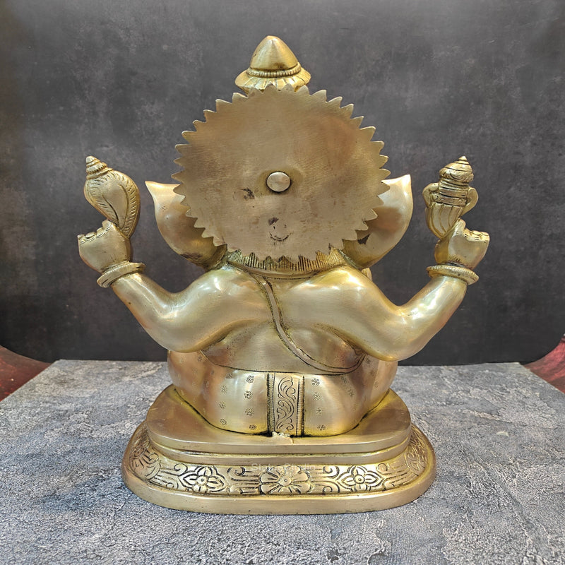 Brass Ganesha Idol Sitting on Base Handcrafted 16 Inches