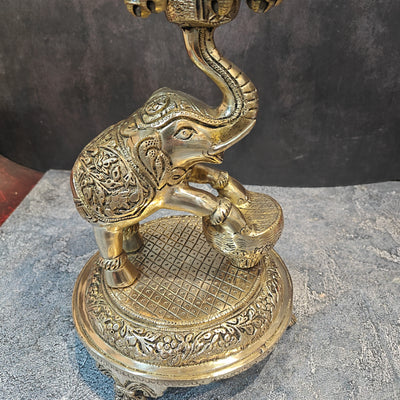 Exquisite Brass Peacock And Dancing Elephant Diya Decor 18 Inches