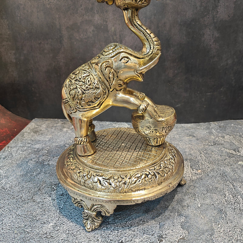 Exquisite Brass Peacock And Dancing Elephant Diya Decor 18 Inches