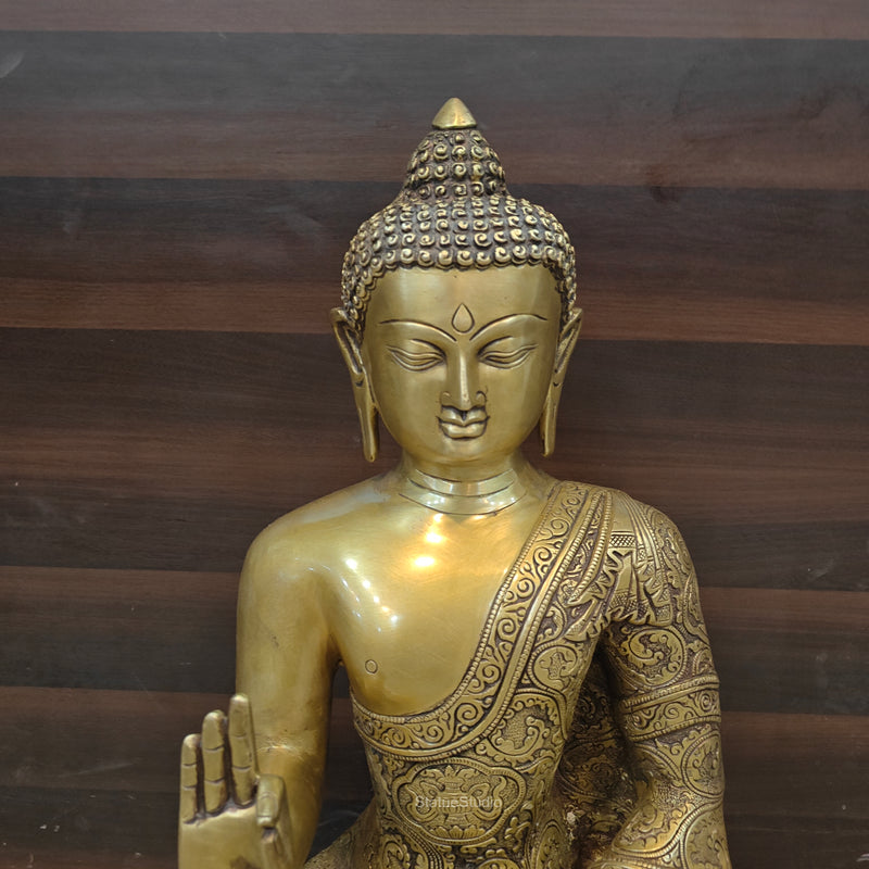 Brass Large Buddha Statue Antique Finish Showpiece 2 Feet