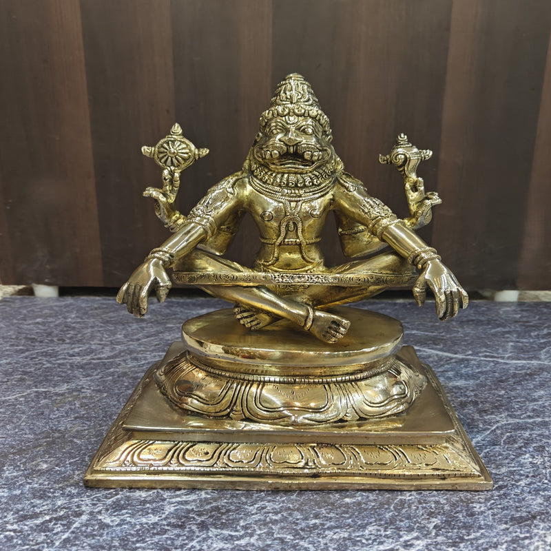 Brass Yog Narsimha swamy Statue Narsingh Idol 11 Inches