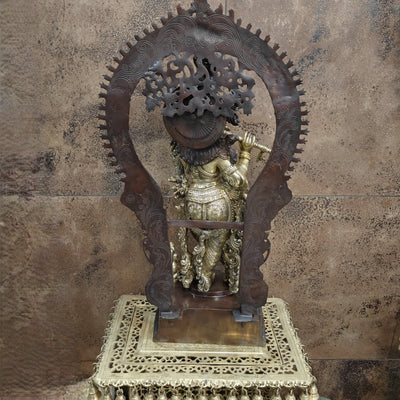 Brass Krishna Statue with Arch Antique Finish 32 Inches