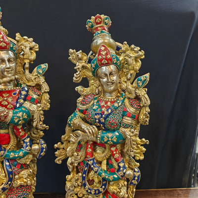 Brass Radha Krishna Idols with Meenakari jewel work - 29" Tall