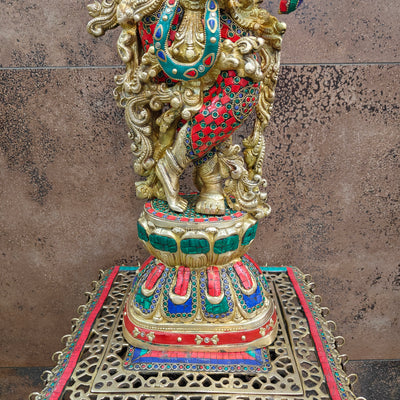 Divine Brass Krishna Statue with Stone Work 29 Inch